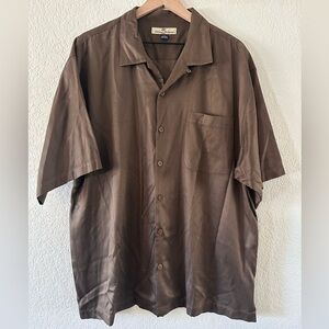 Tommy Bahama Relax Silk Blend Brown Button-Up Camp Shirt XL Silky Classic Style
